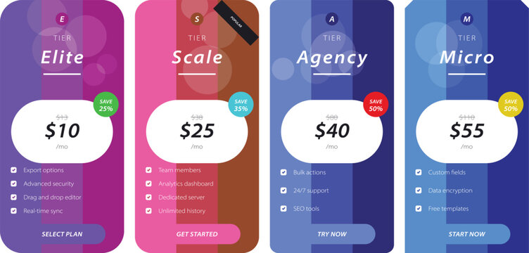Isolated modern smartphone displaying stock plan pricing options Vector