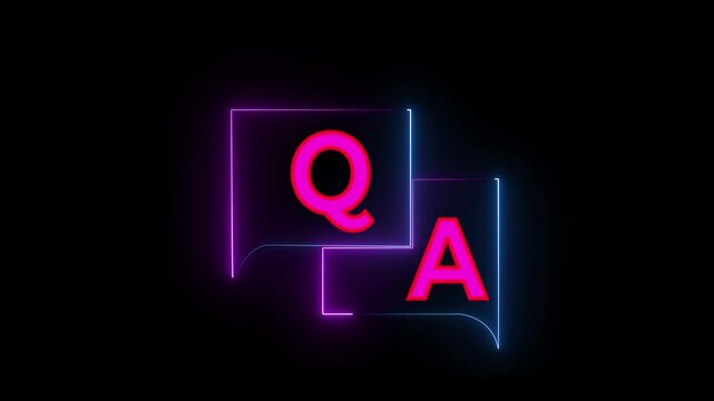 glowing neon q and a question and answer animated session icon neon 4k screen Animated. Question and Answer the letters Q and A. Speech bubbles with Question and Answer icon isolated