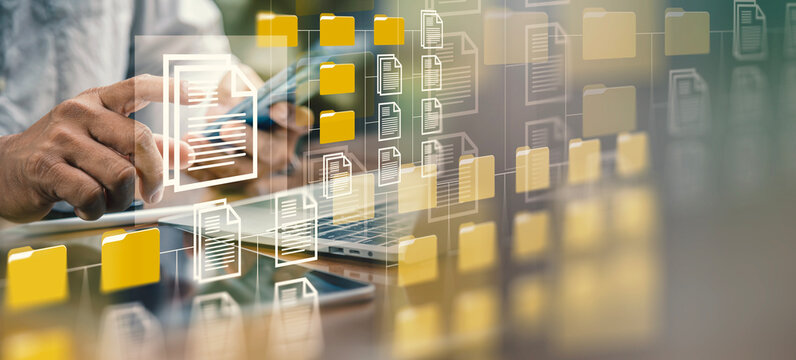 Paperless Office and Electronic Archiving Concept with Connected Document Flow Graphic.