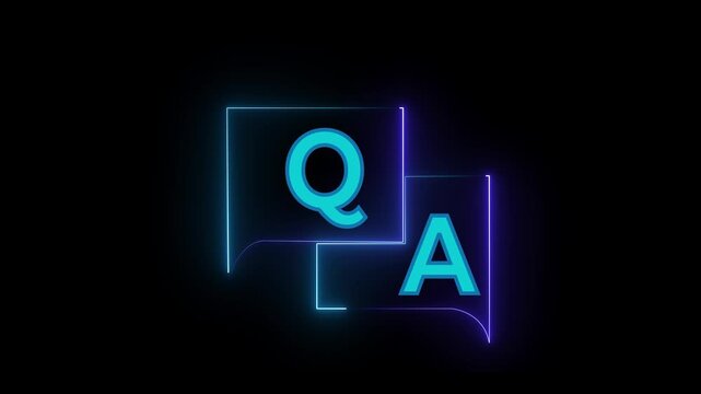 glowing neon q and a question and answer animated session icon neon 4k screen Animated. Question and Answer the letters Q and A. Speech bubbles with Question and Answer icon isolated