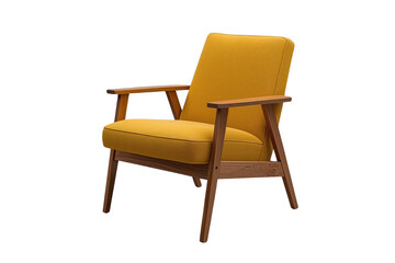 Obraz premium Mustard yellow cushioned wooden armchair
