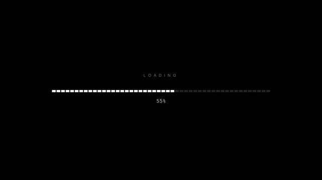 Loading progress bar animation showing data transfer process with percentage indicator on dark digital screen interface for high quality professional creative software video project background