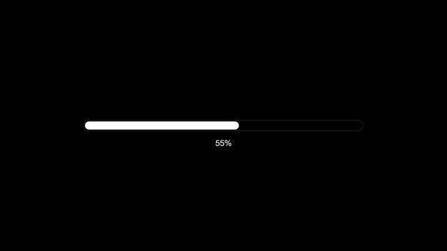 Loading bar animation showing percentage progress update on digital interface screen for web development software or system installation video clip with modern simple white graphics
