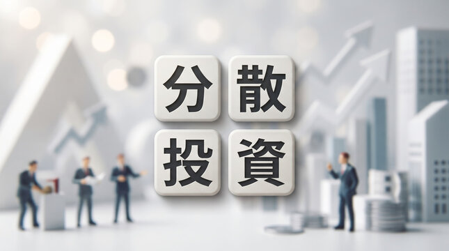 「分散投資」の文字を配置した資産運用とリスク回避のコンセプト画像