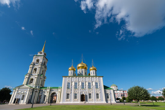 Majestic view of Cathedral of the Assumption in Tula Russia under a bright blue sky