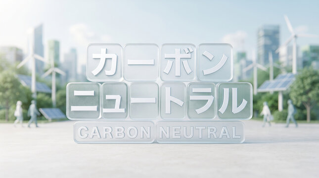 「カーボンニュートラル」の文字を配置した脱炭素社会の環境イメージ