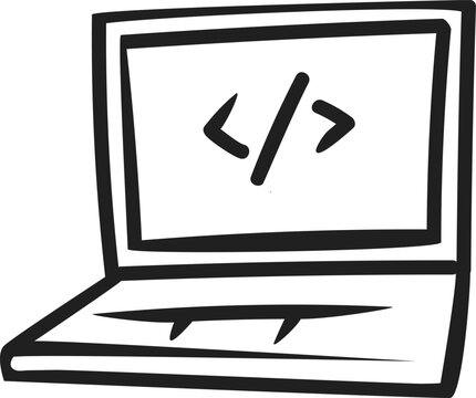 Cute Hand Drawn Coding Laptop Program Doodle Vector Icon