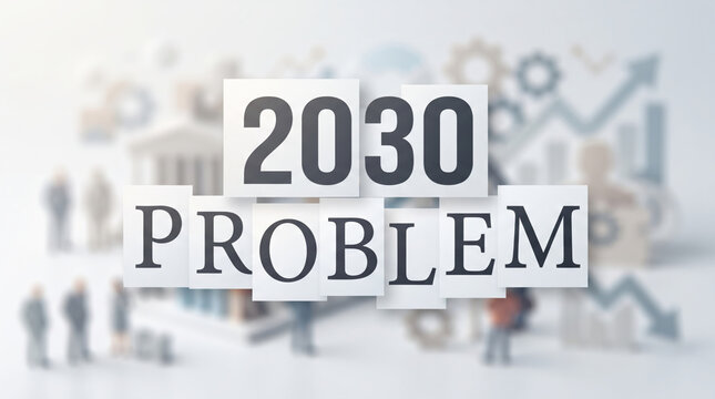 「2030年問題」の文字を配置したビジネスと社会課題のコンセプト画像