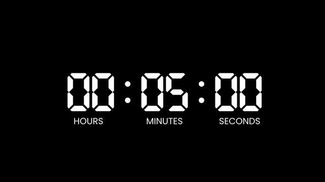 Countdown digital clock 0 to 30 seconds timer animation isolated on black background