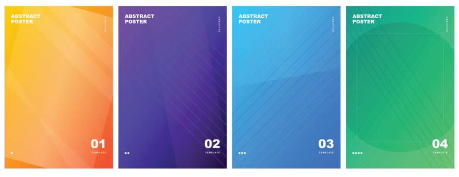 Modern Abstract Poster Template Set featuring Geometric Diagonal Lines Colorful Gradient Backgrounds for Business Flyer Cover and Web Banner Layouts.
