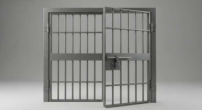 Solid Metal Prison Cell Door With Steel Bars Representing Incarceration And Confinement Concepts