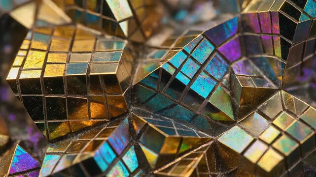 Futuristic iridescent geometric gold cubes background