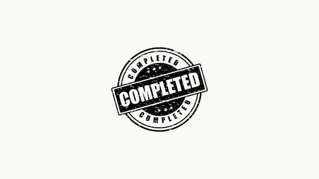 Black circular stamp with COMPLETED text in bold white letters on a black banner