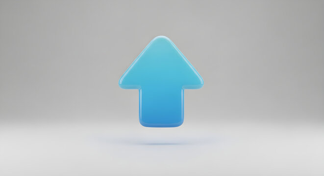 A smooth 3D blue upward arrow icon isolated on a neutral background perfect for digital user interfaces and navigation design elements