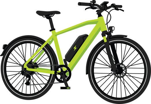 Modern lime green electric bicycle vector illustration isolated on white background for urban transport commute
