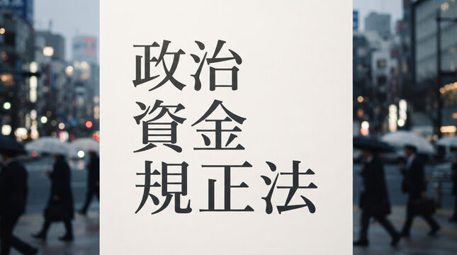 「政治資金規正法」の文字を配置した都市の背景イメージ