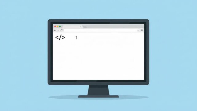 Computer monitor displaying code editor with programming symbols, representing software development and web design concepts.