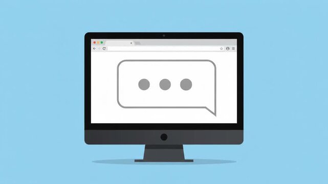 Computer monitor displaying a chat bubble with ellipses, representing online communication and typing.