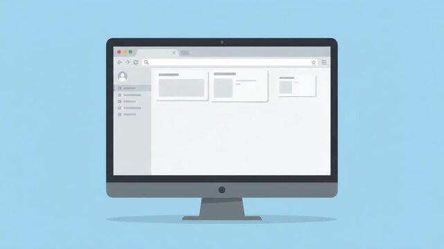 Modern computer monitor displaying a generic web browser interface with blank content on a light blue background, illustrating web development and digital communication.