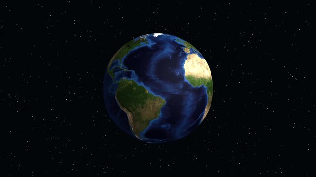 Spinning Earth globe in space footage, zooming into South America and highlighting city of Sucre, Bolivia with data overlay.