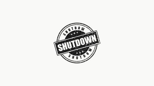 Black circular stamp with the word shutdown in the center and around the edge