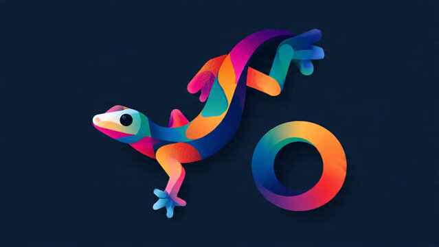 Colorful Gecko Illustration with Rainbow Circle.