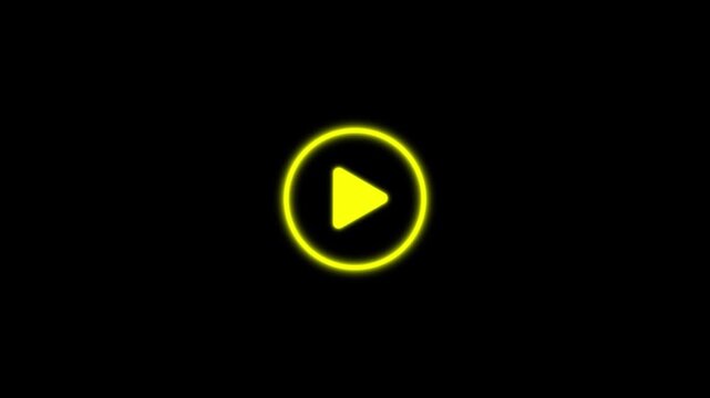 Glowing yellow Neon Play Button Animation black Screen Chroma Key