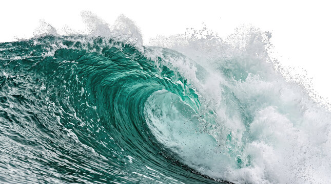 Powerful Teal Ocean Wave Curling and Crashing PNG, Isolated on a Transparent Background