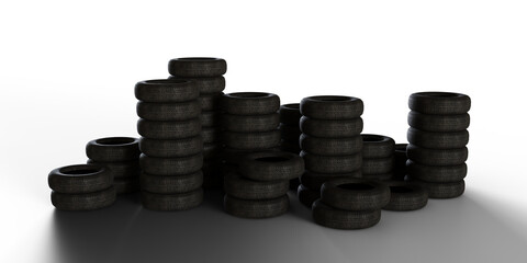 Tire stacks isolated on transparent background. 3D rendering. © snesivan