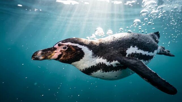 humboldt penguin underwater close up at morning light on the coast of paracas peru video