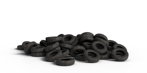 Tire pile isolated on transparent background. 3D rendering. © snesivan