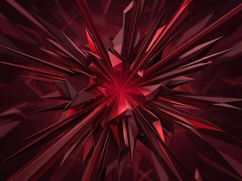 Geometric crystal formation with sharp red lighting in dark studio background