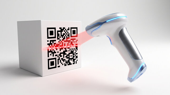 Scanning QR Code on Cube Box with Laser Barcode Reader Scanner