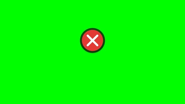 Red circular X mark sign loan rejected isolated on a green screen