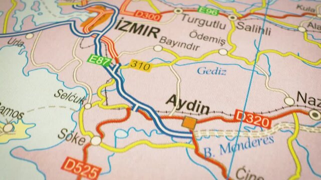 road routes leading to izmir, turkey &ndash; moving across atlas map