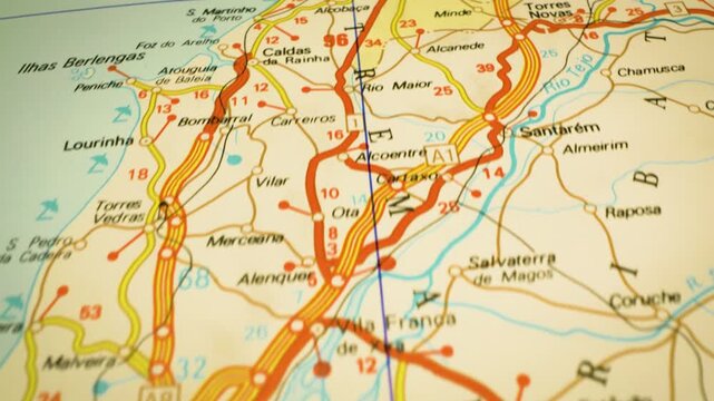 transportation network to lisbon, portugal &ndash; gliding over road map