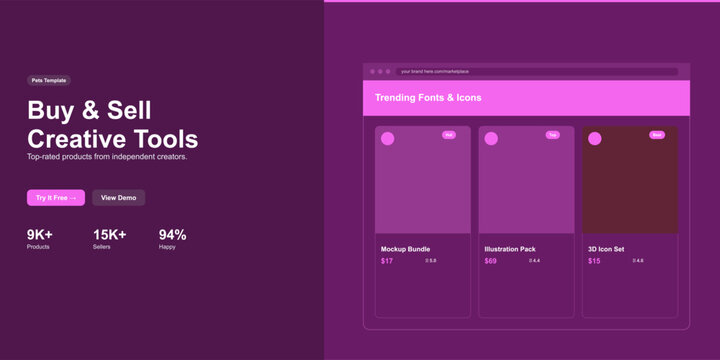 Flat mockup bundle with three creative design elements preview Vector