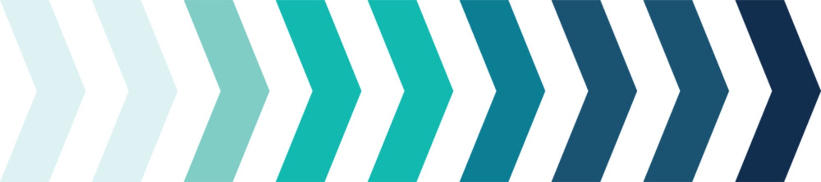 Chevron arrow graphic progressing from light to dark blue on a white background representing growth and development