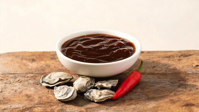 Dark Dipping Sauce with Fresh Oysters and Red Chili Pepper