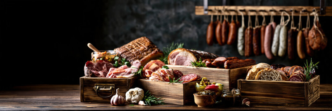 Premium Artisan Charcuterie Selection with Smoked Sausages and Cured Meats &ndash; AI Generative