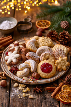 Traditional German Christmas Cookies on Festive Table