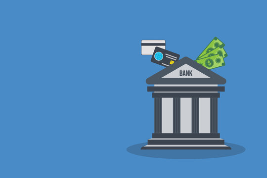 Global Banking Finance Concept with Currency, Payment Card and Bank