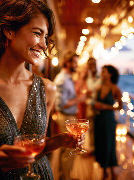 Friends Enjoying Sunset Wine Cruise on Luxury Yacht &ndash; Generative AI &ndash; no real persons