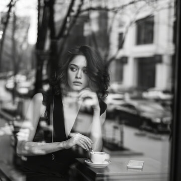 Lonely Woman Waiting Over Coffee