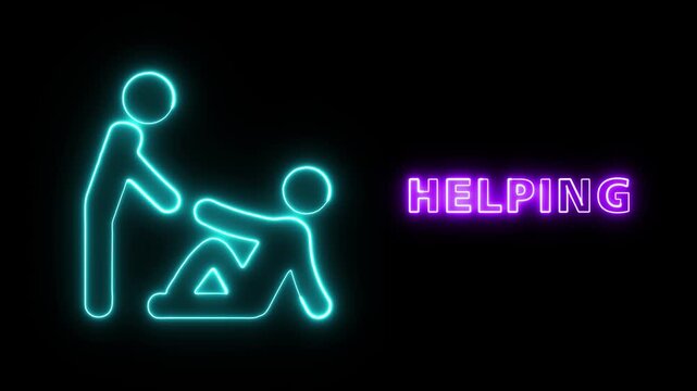 Neon Sign Featuring a Helpful Hand Concept Representing Support and Solidarity for Individuals in Need of Assistance