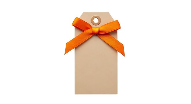Elegant beige tag adorned with vibrant orange ribbon bow