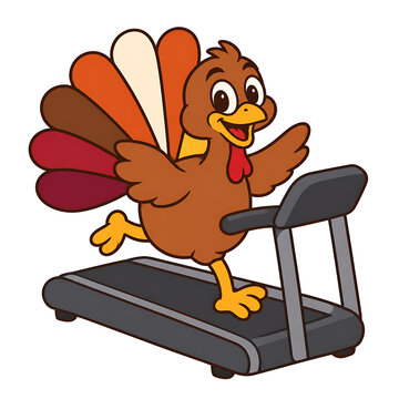Cute Thanksgiving Turkey Running on Treadmill Cartoon Vector Illustration