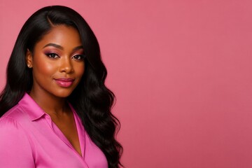 Fototapeta premium Woman posing against solid pink studio backdrop