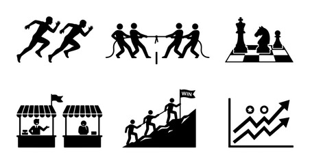 Obraz premium Black icons of business, sport and strategy, graphic elements for