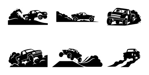 Black off-road vehicles and trucks silhouettes, desert rally racing © Hasib